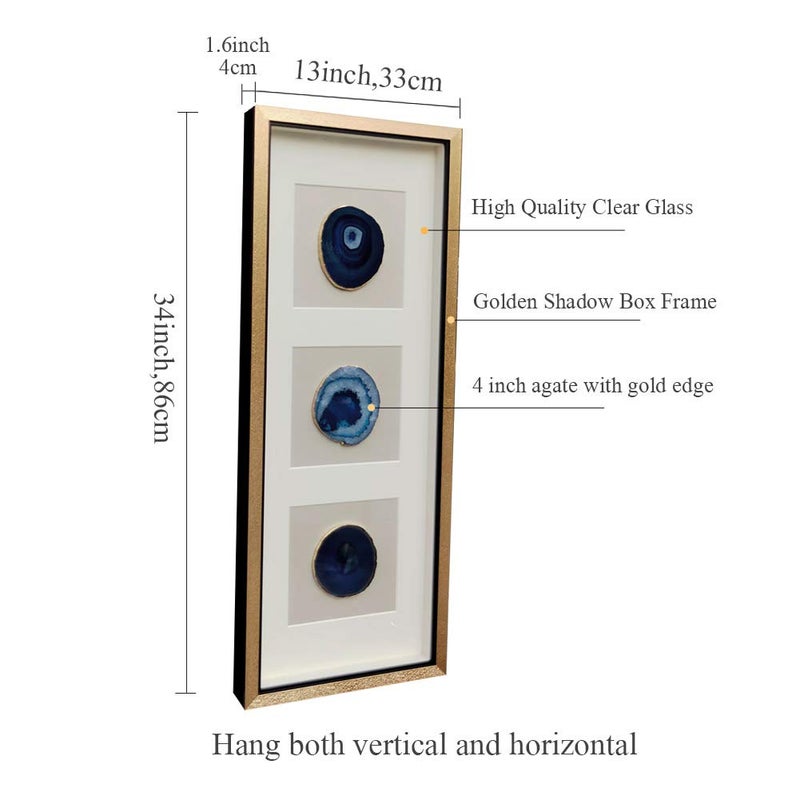 ARTECORS Modern 13x34 inch Trio Blue Agate Framed Wall Art 4 inch Golden Plated Geode Stone Artwork for Living Room Bedroom Home DÃ©cor - Image 4